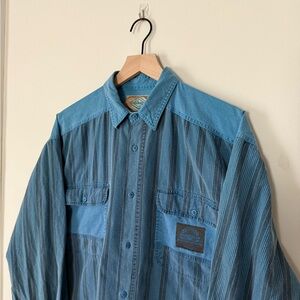 Vintage 80’s western Blue Striped Button-Up Shirt men’s medium (oversized fit)